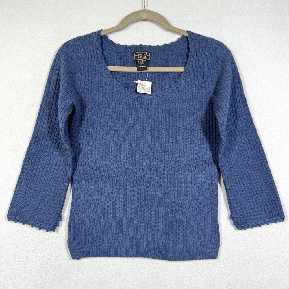 Vintage 90s Abercrombie and Fitch Sweater Womens Small Lambswool Ribbed Knit NWT